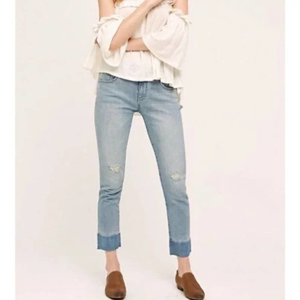 Pilcro and the Letterpress light wash two tone raw hem cropped jeans size 29